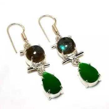Ювелирные серьги с зеленым ониксом 925 пробы лабрадорит, посеребренные, 1,89 дюйма