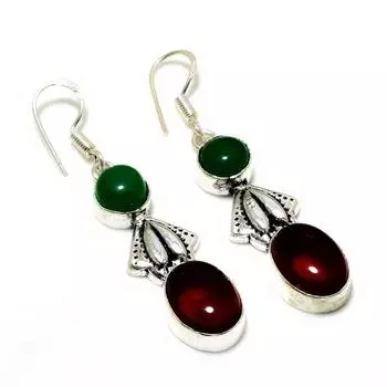 Ювелирные серьги с зеленым ониксом и аметистом 925 пробы, посеребренные, 2,08 дюйма