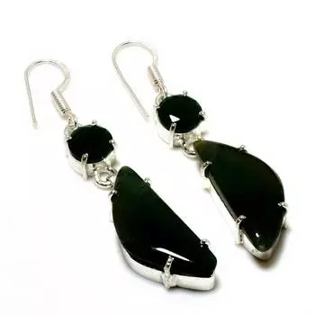 Ювелирные серьги с зеленым ониксом и нефритом 925 пробы, посеребренные, 2,27 дюйма