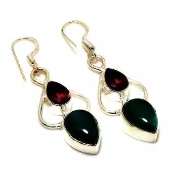 Ювелирные серьги с зеленым ониксом и аметистом, посеребренные 925 пробы, 1,89 дюйма