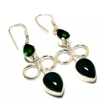 Ювелирные серьги с зеленым ониксом и диопсидом 925 пробы, посеребренные, 2,27 дюйма