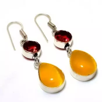 Ювелирные серьги с желтым ониксом и розовым рубиллитом, посеребренные 925 пробы, 1,89 дюйма