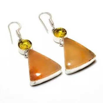 Ювелирные серьги Septerian Noodal с цитрином, посеребренные 925 пробы, 1,89 дюйма