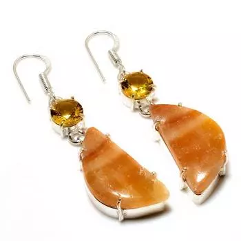 Ювелирные серьги Septerian Noodal с цитрином, посеребренные 925 пробы, 2,27 дюйма