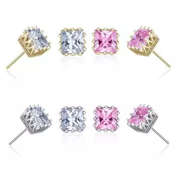 Элегантные серьги-гвоздики с кубическим цирконом белый/серебряный