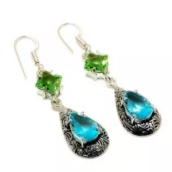 Ювелирные серьги Swissblue с топазом цаворитом 925 пробы, посеребренные, 2,08 дюйма