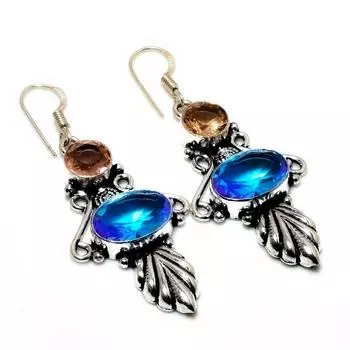 Ювелирные серьги Swissblue с топазом и морганитом, посеребренные 925 пробы, 2,27 дюйма