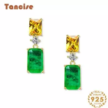 Ювелирные серьги Tancision 8*12 из стерлингового серебра с синтетическим изумрудом. зелёный