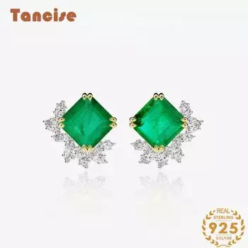 Ювелирные серьги Tancision Серьги из стерлингового серебра из синтетического изумруда в стиле ретро. зелёный