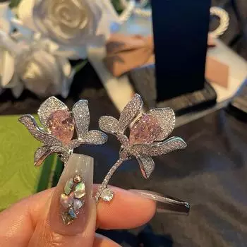 Ювелирные серьги, трехмерные серьги в виде цветка лилии класса люкс с цветной микро-инкрустацией белый