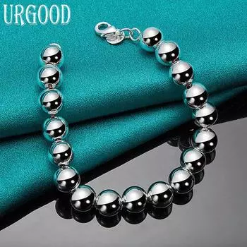 Ювелирные украшения из стерлингового серебра 925 пробы, браслет из бисера диаметром 10 мм 20cm