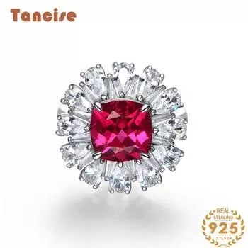 Ювелирные украшения из стерлингового серебра 925 пробы, роскошное кольцо в стиле ретро с объемным рубином 9 * 9 5 красный