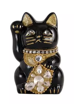 Ювелирные украшения Lucky Cat Кошка-правая рука Lucky Cat Lucky Feng Shui Украшение Коробка для пожертвований, черная (S-РАЗМЕР Черный) Поднятый/Керамический_Lucky (jw_S чёрный