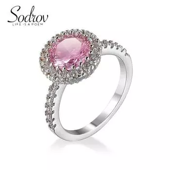 Ювелирные украшения SODROV с розовым цирконом, обручальные кольца для женщин 6
