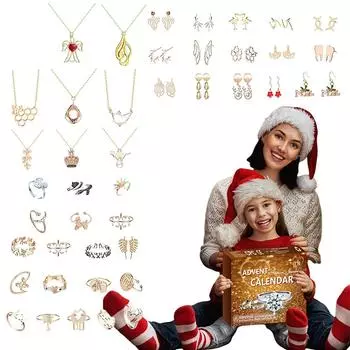 Ювелирный Адвент-календарь 2024 для взрослых женщин с серьгами, ожерельями, кольцами, 24-дневный рождественский календарь обратного отсчета, рождественский сюрприз, подарок UNITED KINGDOM