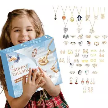 Ювелирный Адвент-календарь 2024 Рождественский Адвент-календарь с серьгами, ожерельями и кольцами Рождественский календарь обратного отсчета для взрослых женщин CHINA