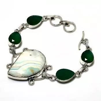 Ювелирный браслет Imperial Jasper Green Onyx 925 с посеребренным покрытием 6–8 дюймов