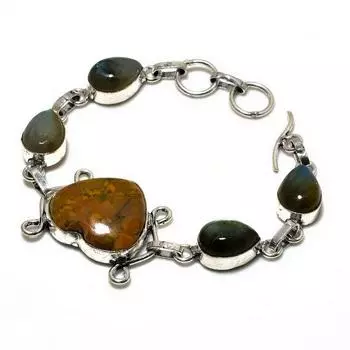 Ювелирный браслет из бамбуковой яшмы и лабрадорита 925 пробы с посеребренным покрытием 6–8 дюймов