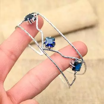 Ювелирный браслет из чистого серебра 925 пробы с синим сапфиром, созданный в лаборатории драгоценный камень ручной работы