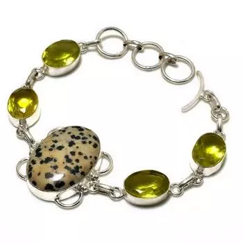 Ювелирный браслет из далматинской яшмы с цитрином, посеребренный 925 пробы, 6–8 дюймов