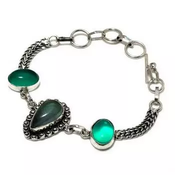 Ювелирный браслет из флюорита, зеленого оникса 925 пробы с серебряным покрытием, 6–8 дюймов