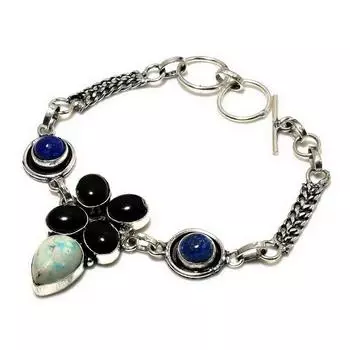 Ювелирный браслет из говлитовой яшмы, черного оникса 925 пробы с серебряным покрытием, 6–8 дюймов