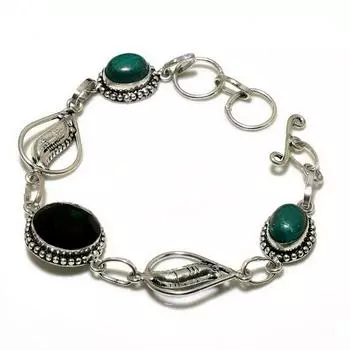 Ювелирный браслет из хромдиопсида малахита 925 пробы с посеребренным покрытием 6–8 дюймов