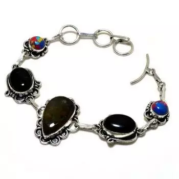 Ювелирный браслет из лабрадорита, мозаичной яшмы 925 пробы, посеребренный, 6–8 дюймов