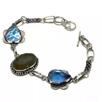 Ювелирный браслет из лабрадорита с голубым топазом 925 пробы, посеребренный, 6–8 дюймов