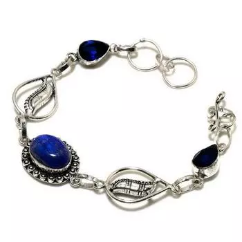 Ювелирный браслет из ляпис-лазури, синего топаза, посеребренного 925 пробы, 6–8 дюймов