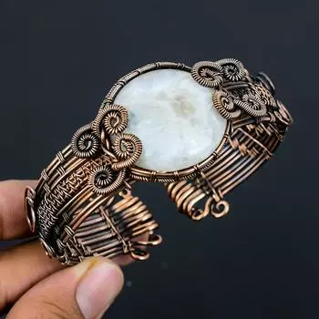 Ювелирный браслет из лунного камня из чистой медной проволоки, регулируемый для нее Adjustable белый