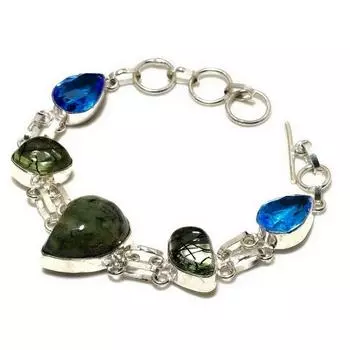 Ювелирный браслет из пренита, синего топаза 925 пробы с серебряным покрытием, 6–8 дюймов