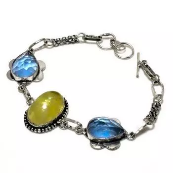 Ювелирный браслет из пренита, синего топаза 925 пробы с серебряным покрытием, 6–8 дюймов