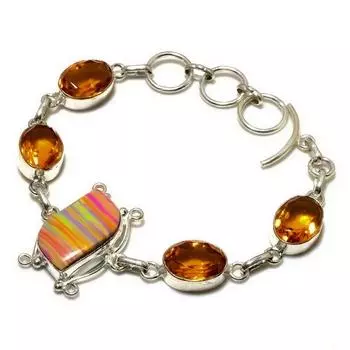 Ювелирный браслет из радужного кремнезема и цитрина 925 пробы с посеребренным покрытием 6–8 дюймов