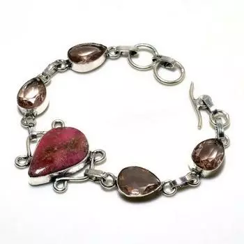 Ювелирный браслет из розового тулита морганита 925 пробы с посеребренным покрытием 6–8 дюймов