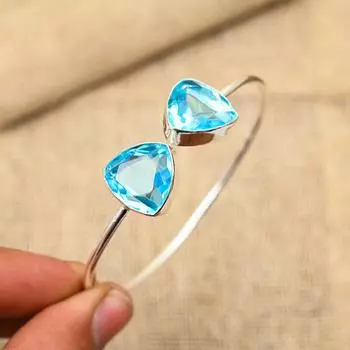 Ювелирный браслет из стерлингового серебра 925 пробы с синим топазом ручной работы для свадебного подарка Adjustable синий