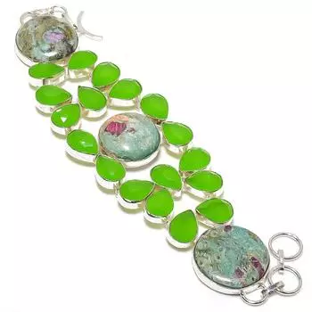 Ювелирный браслет из стерлингового серебра 925 пробы с рубином и халцедоном, 8 дюймов, s1k52