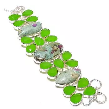 Ювелирный браслет из стерлингового серебра 925 пробы с рубином и халцедоном, 8 дюймов, B1K22