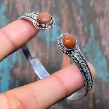 Ювелирный браслет из стерлингового серебра 925 пробы с красным солнечным камнем ручной работы, регулируемый браслет Adjustable коричневый