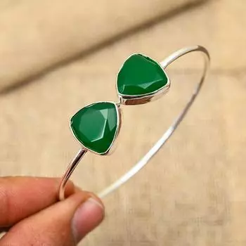 Ювелирный браслет из стерлингового серебра 925 пробы с зеленым ониксом ручной работы для подарка на День Благодарения Adjustable зелёный