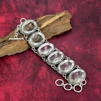 Ювелирный браслет из стерлингового серебра 925 пробы с белым топазом, замечательный браслет с топазом для нее, ювелирные изделия ручной работы с топазом для любви 8 Inches With Adjustable белый