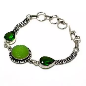 Ювелирный браслет из зеленого оникса с диопсидом 925 пробы, посеребренный, 6–8 дюймов
