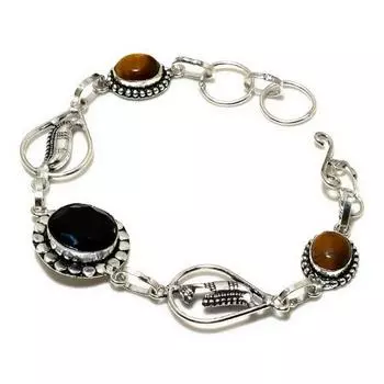 Ювелирный браслет Londonblue с топазом и тигровым глазом, посеребренный 925 пробы, 6–8 дюймов