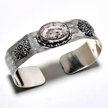 Ювелирный браслет-манжета ручной работы с драгоценным камнем из кожи леопарда 925 пробы, посеребренный