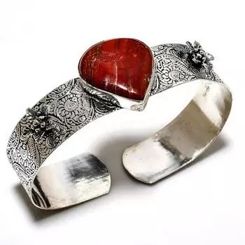 Ювелирный браслет-манжета ручной работы с драгоценным камнем Red River Jasper 925 пробы, посеребренный