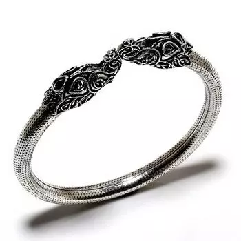 Ювелирный браслет-манжета ручной работы с драгоценным камнем 925 пробы в стиле льва, покрытый серебром