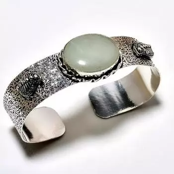 Ювелирный браслет-манжета ручной работы с драгоценным камнем аквамарина 925 пробы, посеребренный