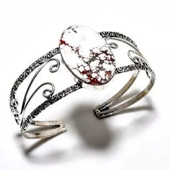 Ювелирный браслет-манжета ручной работы с драгоценным камнем дикой лошади 925 пробы, посеребренный