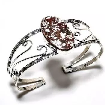 Ювелирный браслет-манжета ручной работы с драгоценным камнем дикой лошади 925 пробы, посеребренный