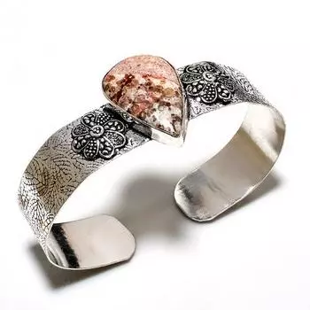 Ювелирный браслет-манжета ручной работы с драгоценным камнем из кожи леопарда 925 пробы, посеребренный